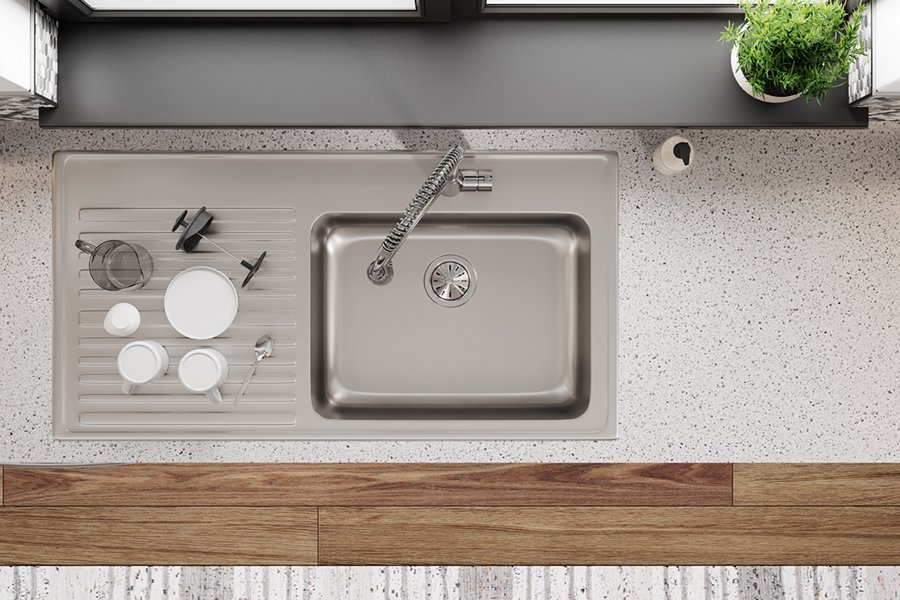 Lustertone® Classic Stainless Steel 43" x 22" x 10" Single Bowl Drop-in Sink w/Right Drainboard