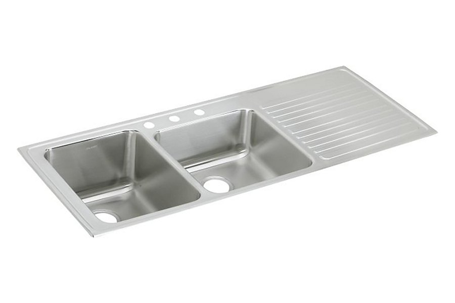 Lustertone® Classic Stainless Steel 54" x 22" x 10" Offset 60/40 Double Bowl Drop-in Sink w/Drainboard
