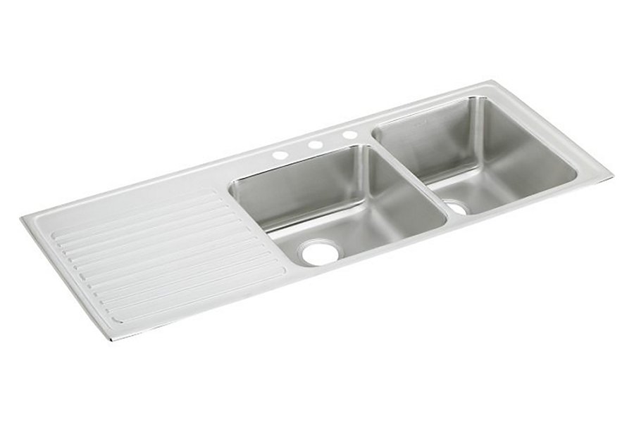 Lustertone® Classic Stainless Steel 54" x 22" x 10" Offset 40/60 Double Bowl Drop-in Sink w/Drainboard