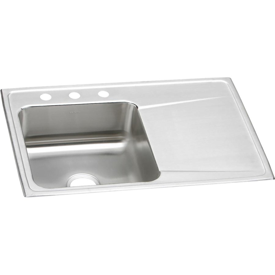 Lustertone® Classic Stainless Steel 33" x 22" x 7-5/8" Single Bowl Drop-in Sink w/Left Drainboard