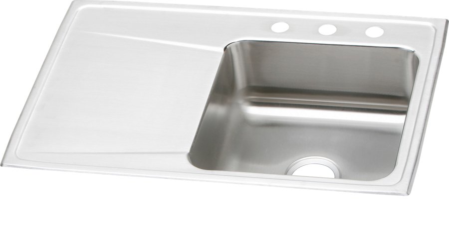Lustertone® Classic Stainless Steel 33" x 22" x 7-5/8" Single Bowl Drop-in Sink w/Right Drainboard