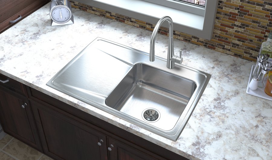 Lustertone® Classic Stainless Steel 33" x 22" x 7-5/8" Single Bowl Drop-in Sink w/Right Drainboard