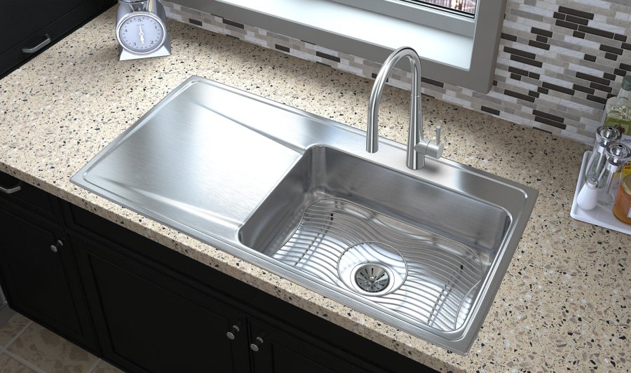 Lustertone® Classic Stainless Steel 43" x 22" x 7-5/8" Single Bowl Drop-in Sink w/Left Drainboard