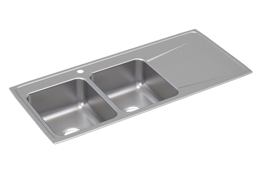 Lustertone® Classic Stainless Steel 48" x 22" x 7-5/8" Equal Double Bowl Drop-in Sink w/Left Drainboard
