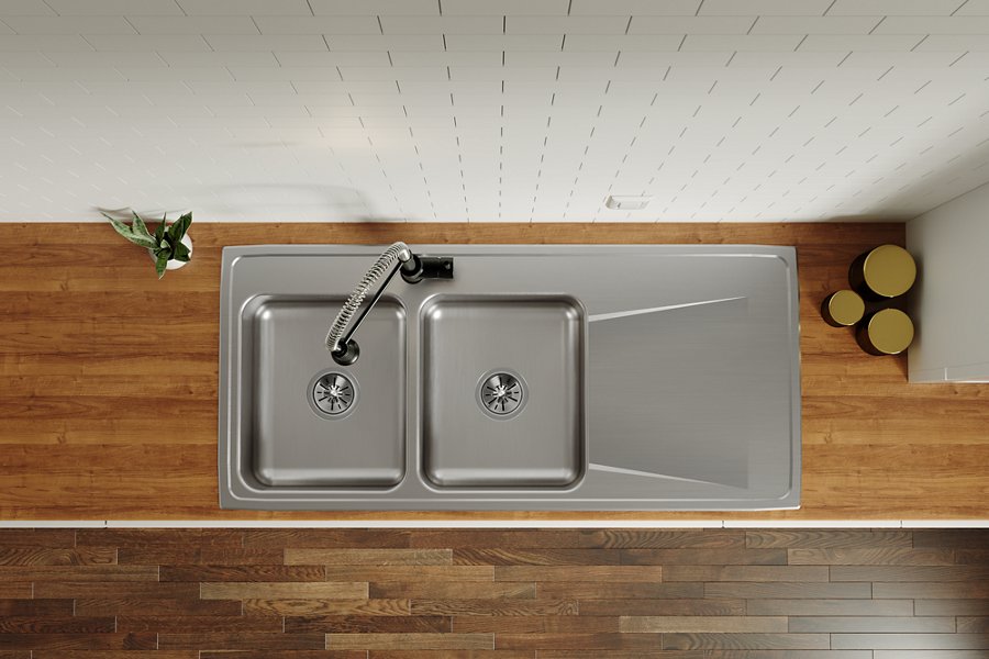 Lustertone® Classic Stainless Steel 48" x 22" x 7-5/8" Equal Double Bowl Drop-in Sink w/Left Drainboard
