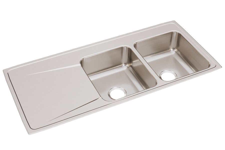 Lustertone® Classic Stainless Steel 48" x 22" x 7-5/8" Equal Double Bowl Drop-in Sink w/Right Drainboard