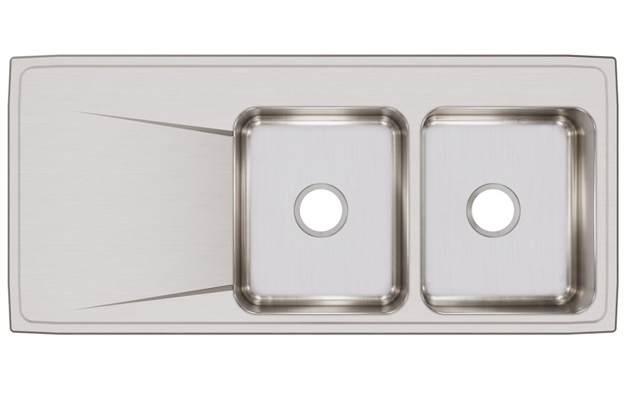 Lustertone® Classic Stainless Steel 48" x 22" x 7-5/8" Equal Double Bowl Drop-in Sink w/Right Drainboard