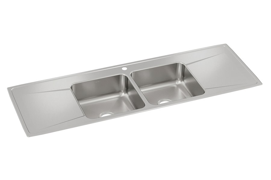 Lustertone® Classic Stainless Steel 66" x 22" x 7-5/8" Equal Double Bowl Drop-in Sink w/Drainboard