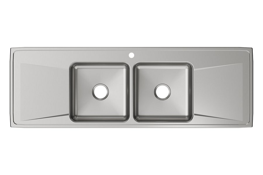 Lustertone® Classic Stainless Steel 66" x 22" x 7-5/8" Equal Double Bowl Drop-in Sink w/Drainboard