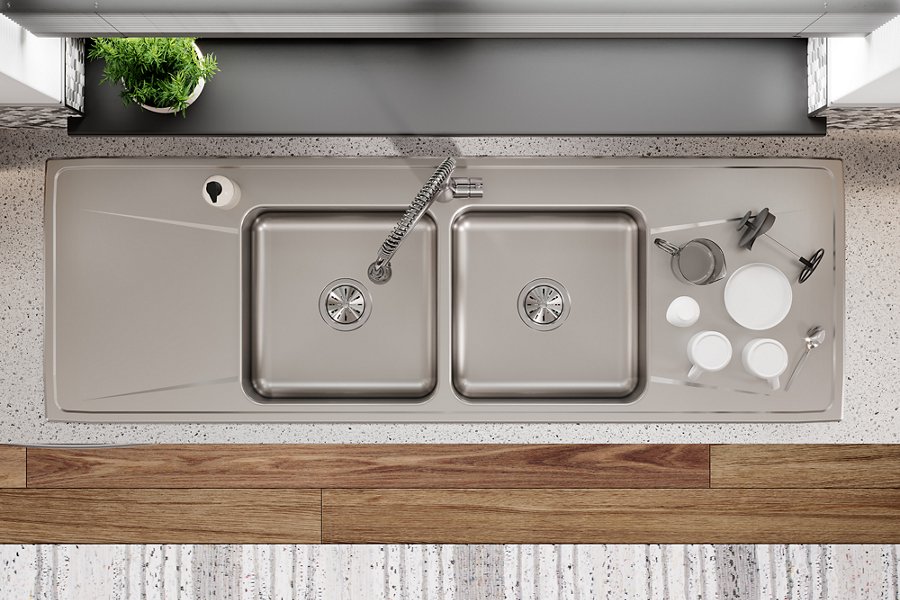 Lustertone® Classic Stainless Steel 66" x 22" x 7-5/8" Equal Double Bowl Drop-in Sink w/Drainboard