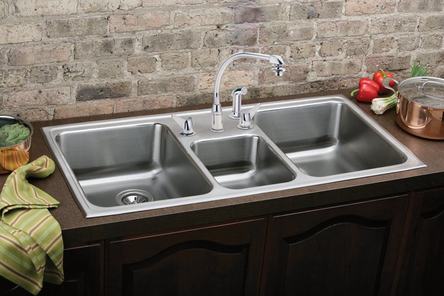 Lustertone® Classic Stainless Steel 43" x 22" x 7-7/8" Triple Bowl Drop-in Sink