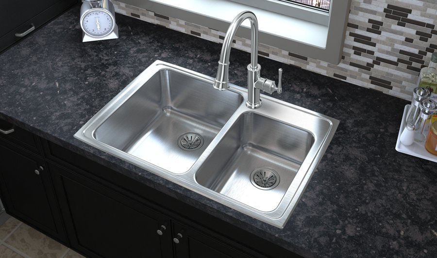 Lustertone® Classic Stainless Steel 33" x 22" x 10" 60/40 Double Bowl Drop-in Sink
