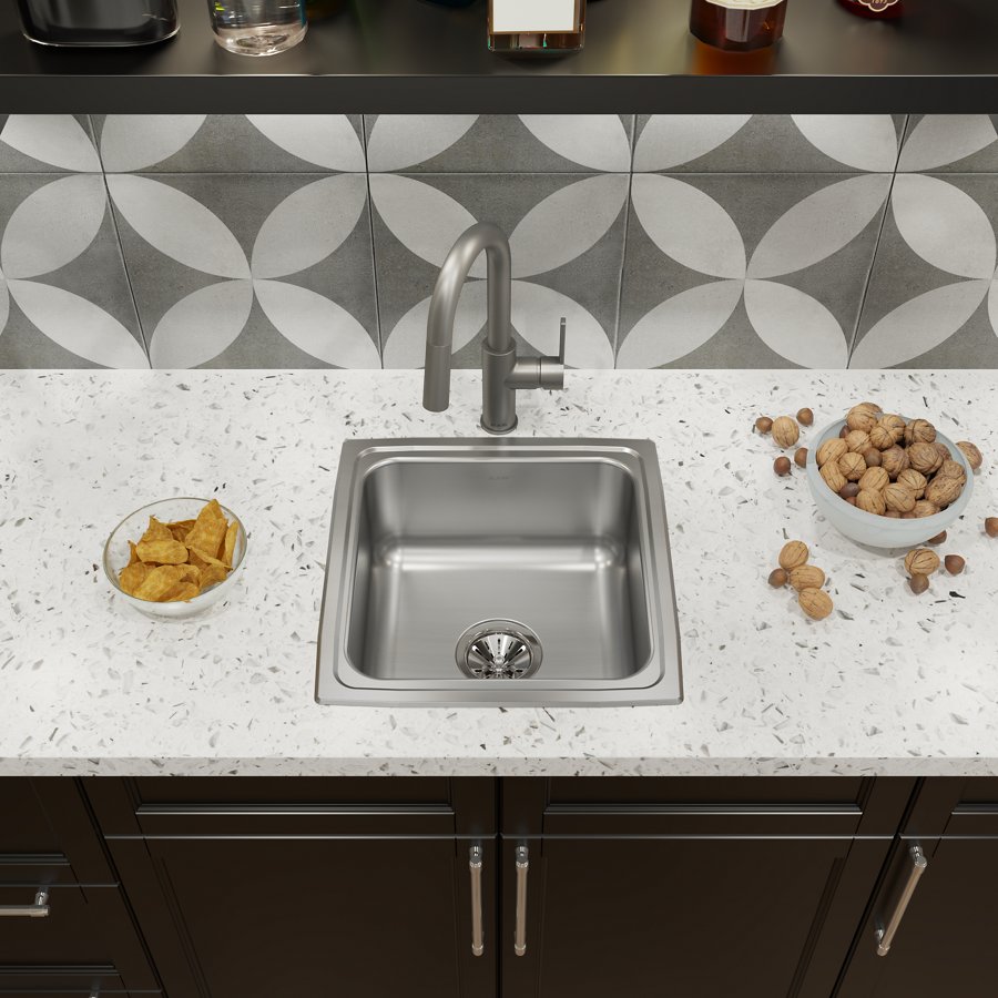 Lustertone® Classic Stainless Steel 17" x 17-1/2" x 7-5/8" Single Bowl Drop-in Sink