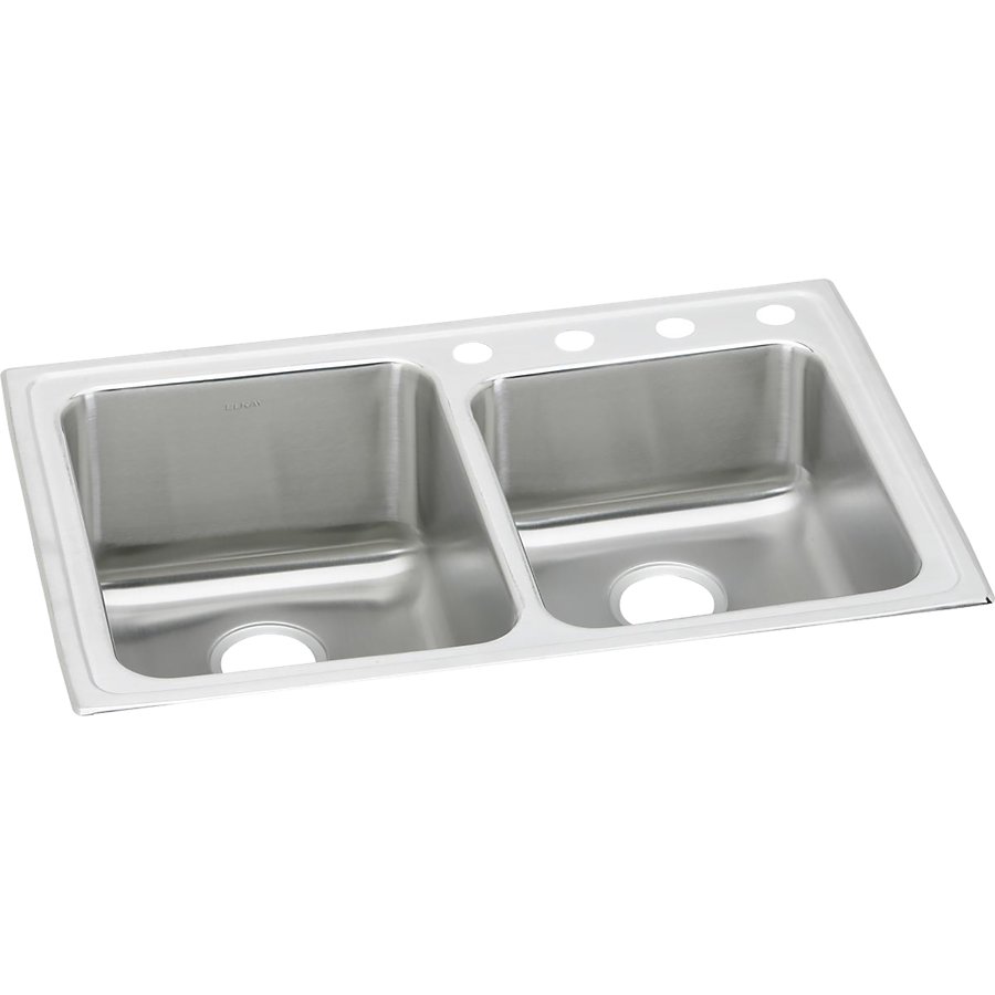 Lustertone® Classic Stainless Steel 33" x 22" x 10" Offset Double Bowl Drop-in Sink