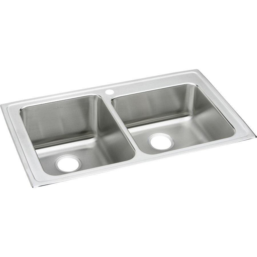 Lustertone® Classic Stainless Steel 37" x 22" x 10" Offset Double Bowl Drop-in Sink