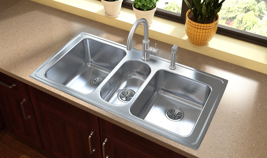 Lustertone® Classic Stainless Steel 43" x 22" x 10" Triple Bowl Drop-in Sink