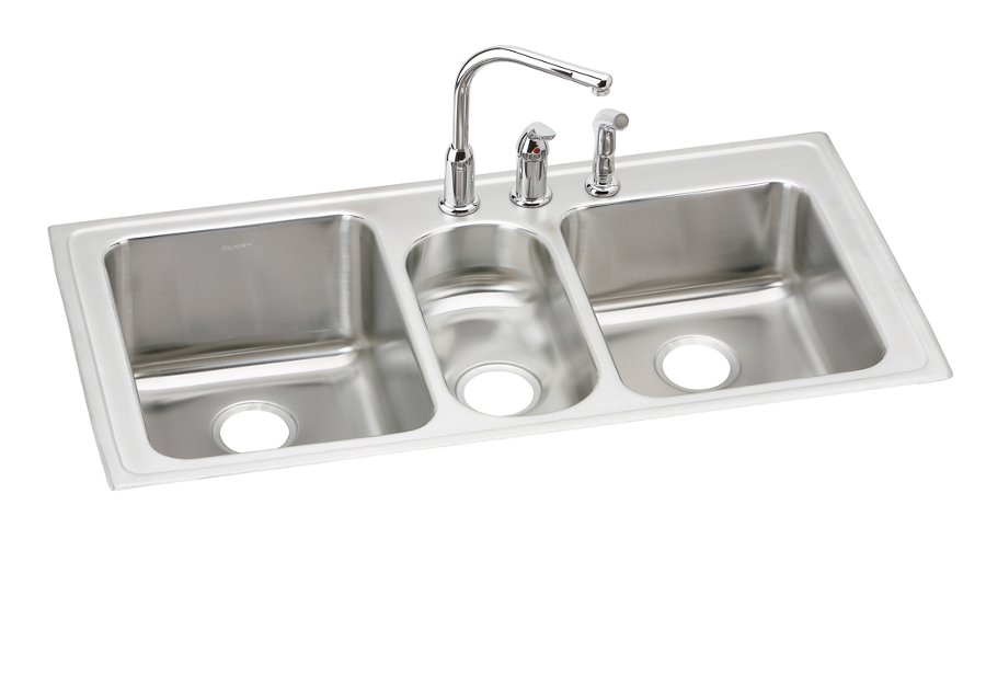 Lustertone® Classic Stainless Steel 43" x 22" x 10" Triple Bowl Drop-in Sink + Faucet Kit
