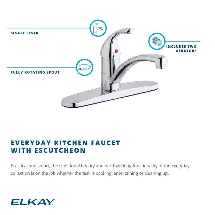 Everyday Three Hole Deck Mount Kitchen Faucet with Lever Handle and Deck Plate/Escutcheon Chrome