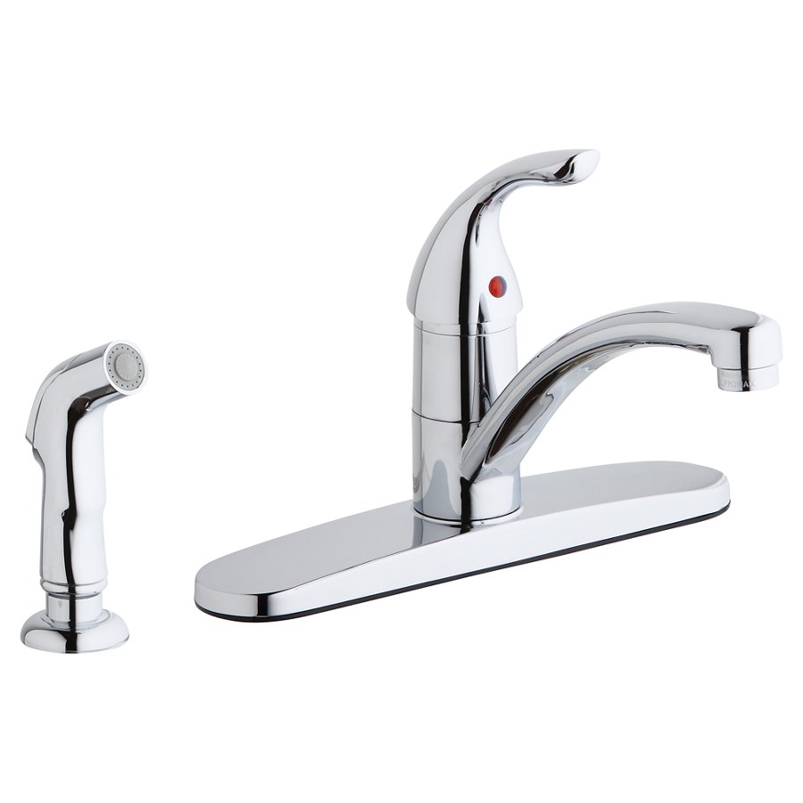 Everyday Four Hole Deck Mount Kitchen Faucet with Lever Handle and Side Spray and Deck Plate/Escutcheon Chrome