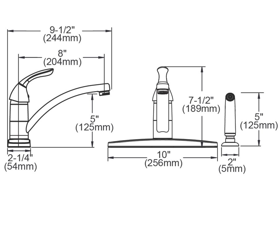 Everyday Four Hole Deck Mount Kitchen Faucet with Lever Handle and Side Spray and Deck Plate/Escutcheon Chrome