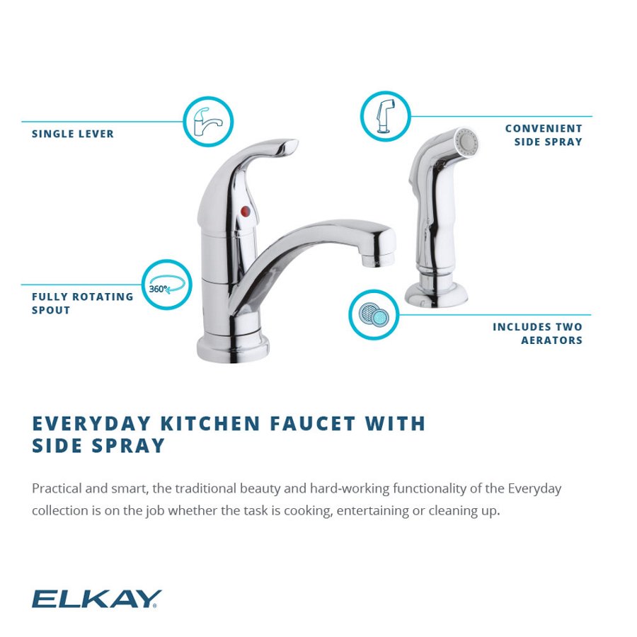Everyday Two Hole Deck Mount Kitchen Faucet with Lever Handle and Side Spray Chrome