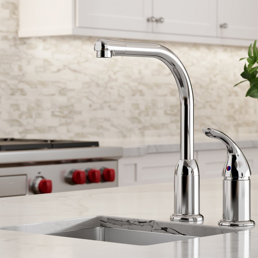 Everyday Kitchen Deck Mount Faucet with Remote Lever Handle Chrome