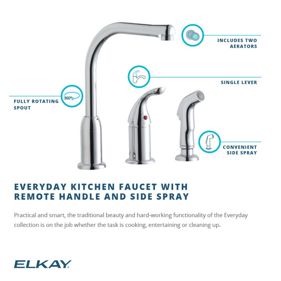 Everyday Kitchen Deck Mount Faucet with Remote Lever Handle and Side Spray Chrome