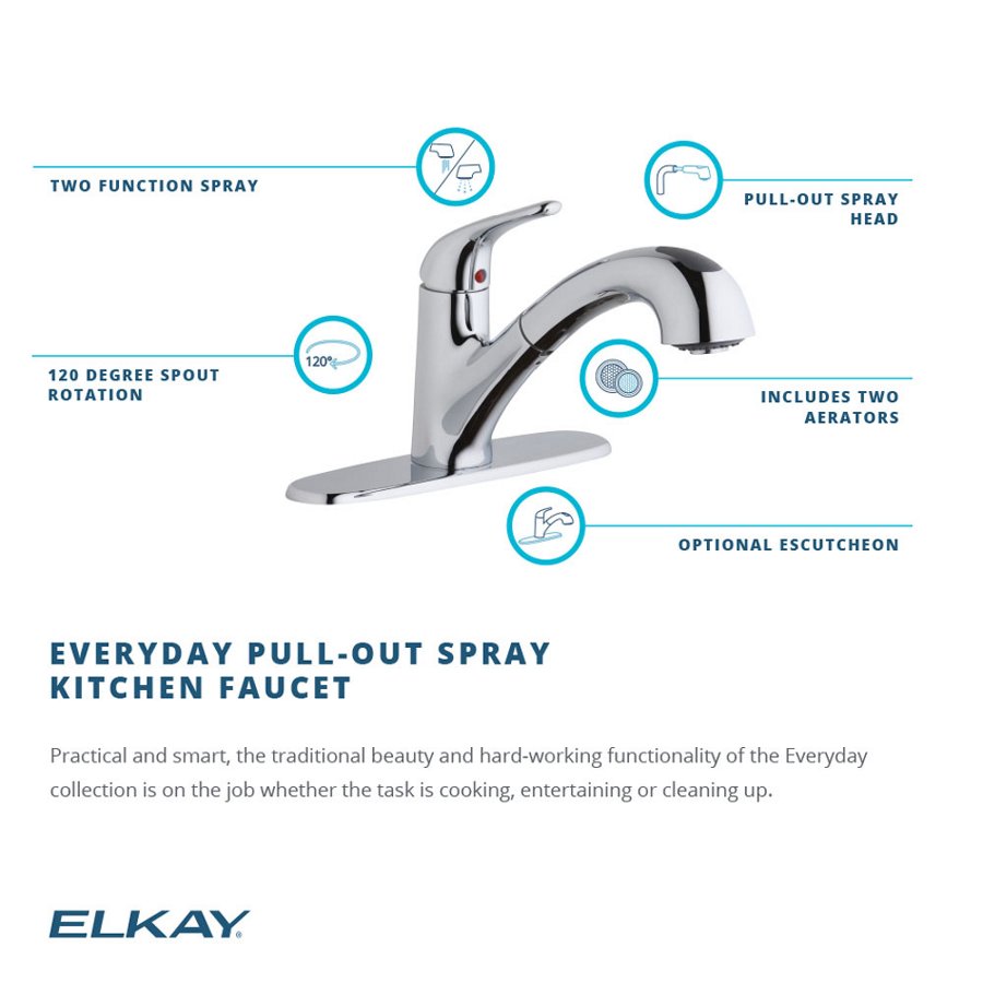 Everyday Single Hole Deck Mount Kitchen Faucet with Pull-out Spray Lever Handle + Optional Escutcheon