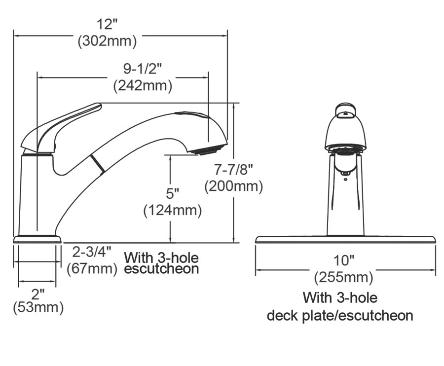 Everyday Single Hole Deck Mount Kitchen Faucet with Pull-out Spray Lever Handle + Optional Escutcheon