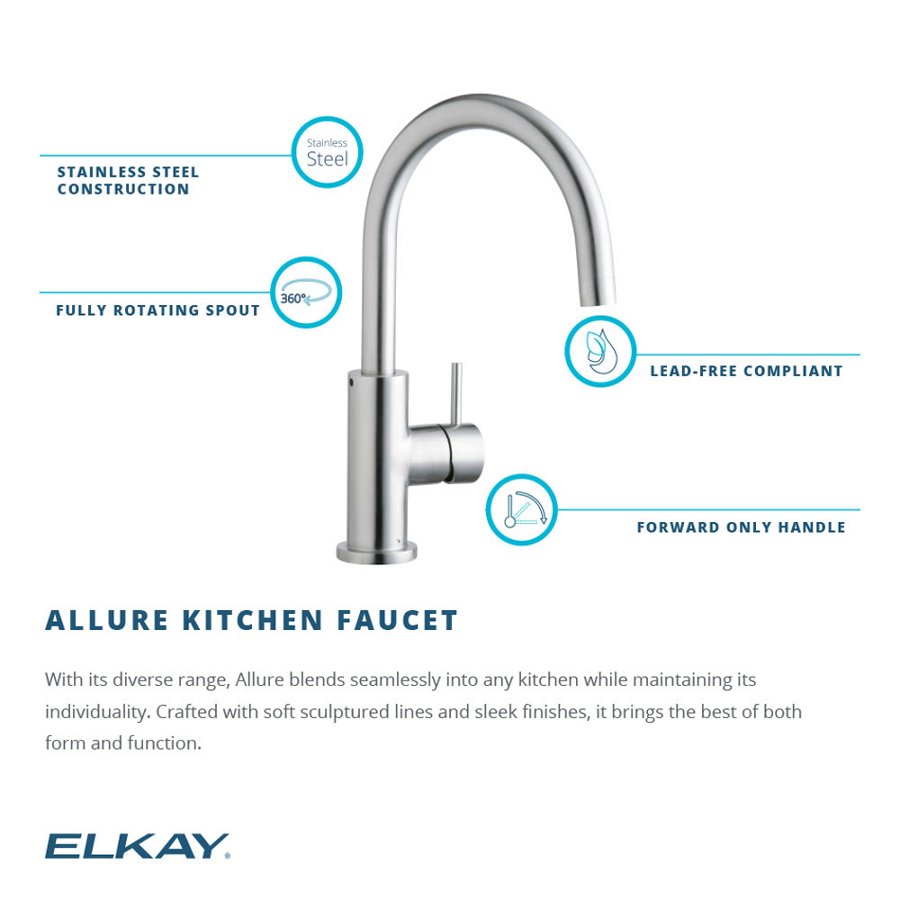 Allure Single Hole Kitchen Faucet with Lever Handle Satin Stainless Steel