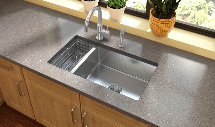 Allure Single Hole Kitchen Faucet with Lever Handle and Side Spray Satin Stainless Steel