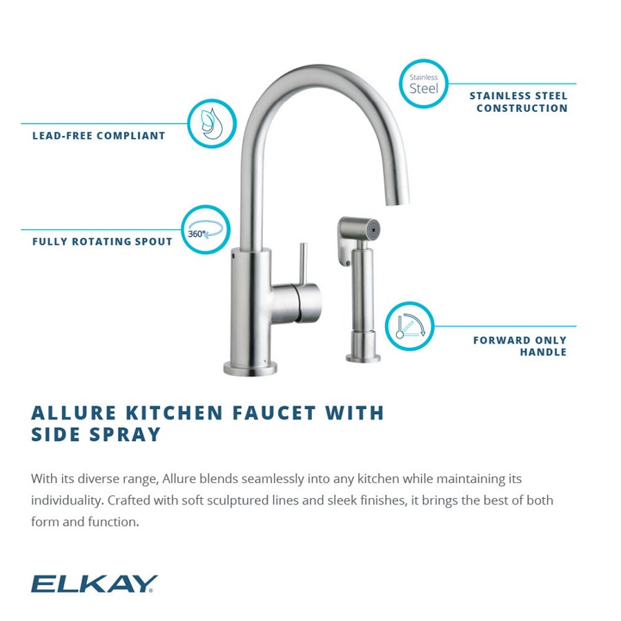 Allure Single Hole Kitchen Faucet with Lever Handle and Side Spray Satin Stainless Steel
