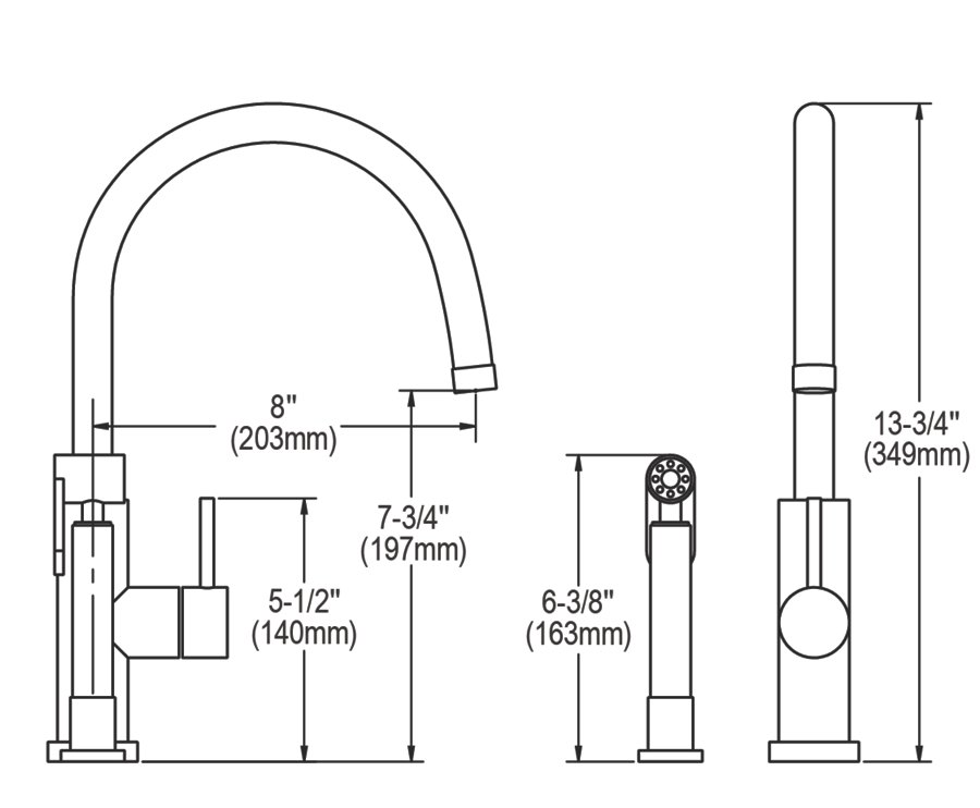 Allure Single Hole Kitchen Faucet with Lever Handle and Side Spray Satin Stainless Steel