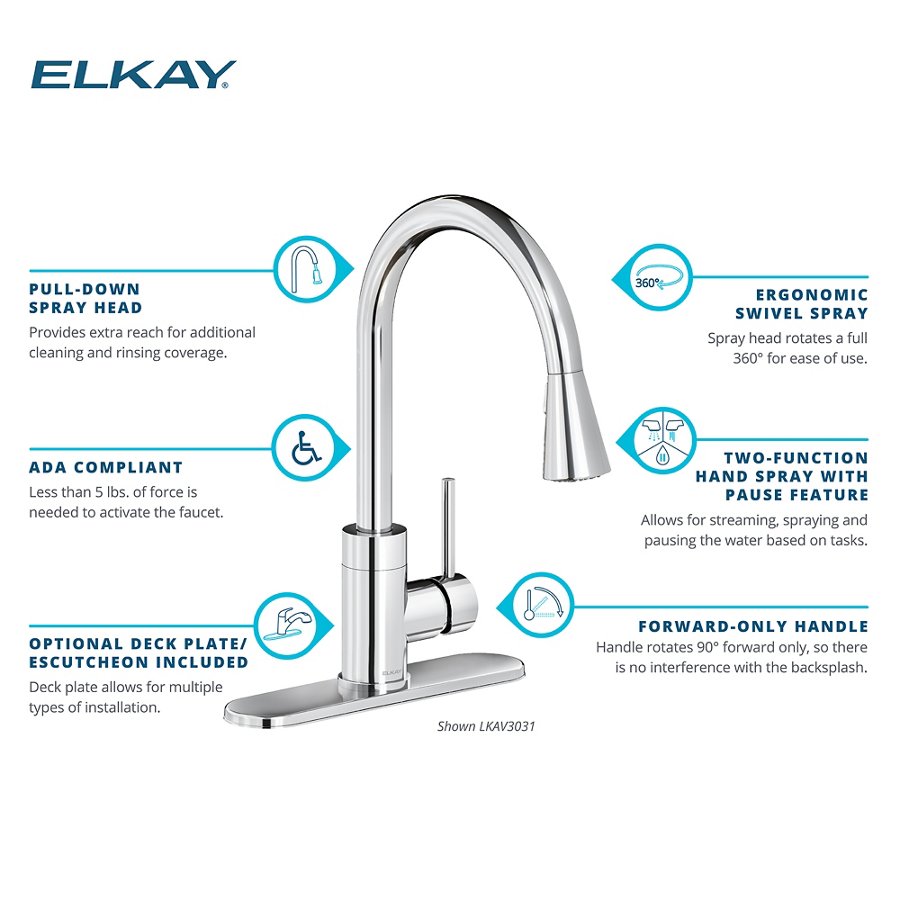 Avado® Single Hole Kitchen Faucet with Pull-down Spray and Forward Only Lever Handle