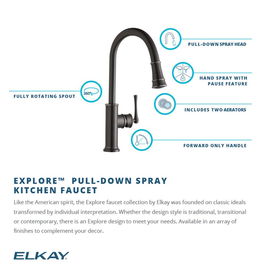 Explore™ Single Hole Kitchen Faucet with Pull-down Spray and Forward Only Lever Handle