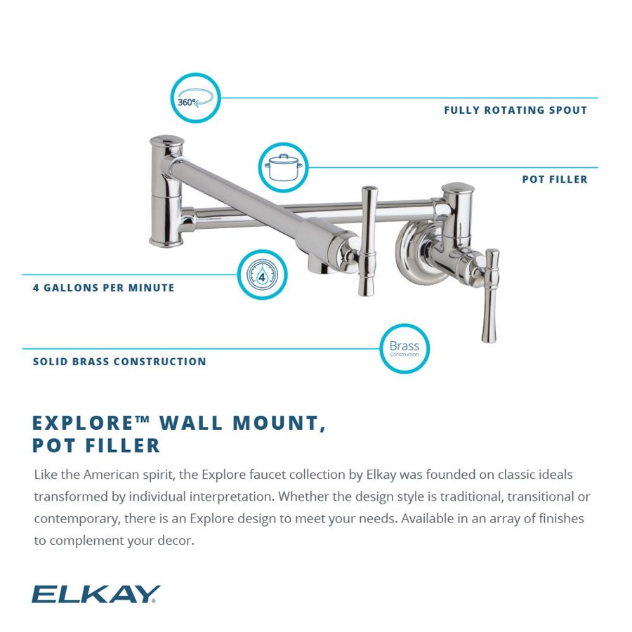 Explore™ Wall Mount Single Hole Single Hole Pot Filler Kitchen Faucet with Lever Handles