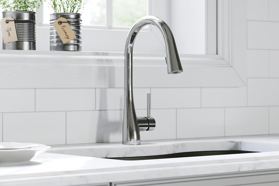 Gourmet Single Hole Kitchen Faucet with Pull-down Spray and Forward Only Lever Handle