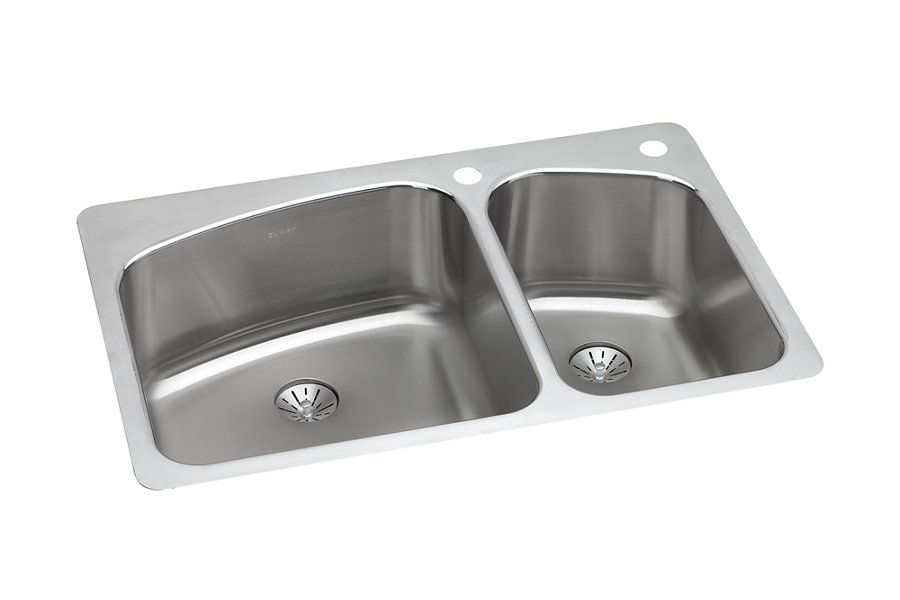 Lustertone® Classic Stainless Steel 33" x 22" x 9" 60/40 Double Bowl Dual Mount Sink with Perfect Drain®