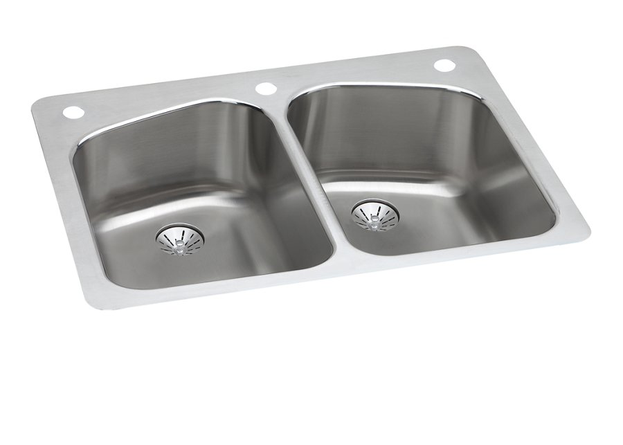 Lustertone® Classic Stainless Steel 33" x 22" x 9" Equal Double Bowl Dual Mount Sink with Perfect Drain®