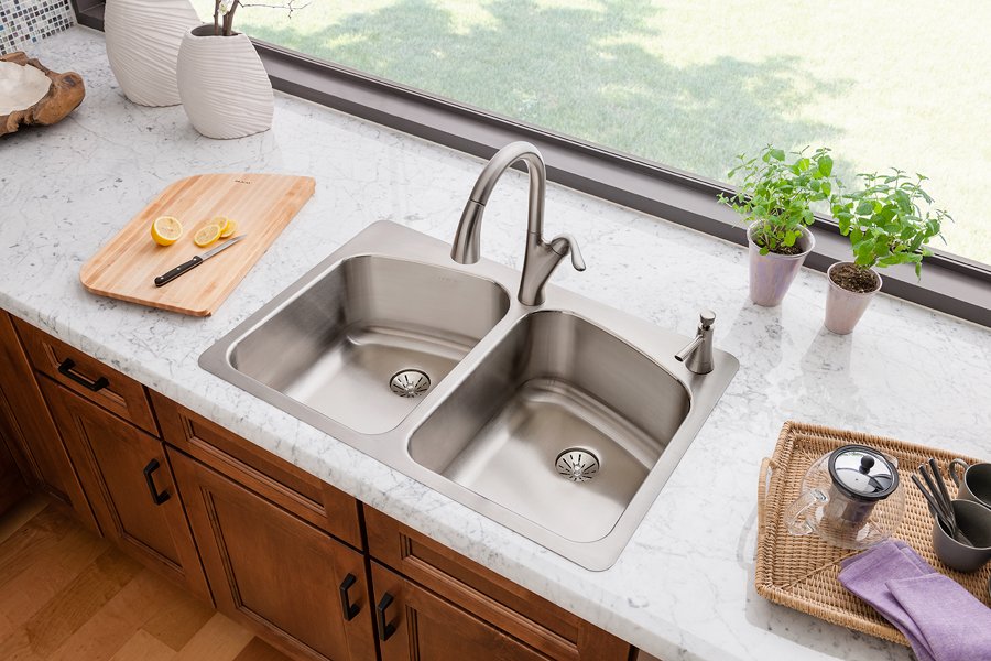 Lustertone® Classic Stainless Steel 33" x 22" x 9" Equal Double Bowl Dual Mount Sink with Perfect Drain®