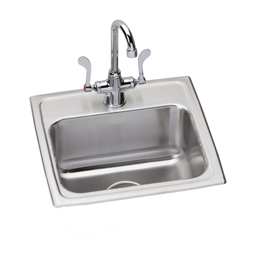 Lustertone® Classic Stainless Steel 17" x 16" x 7-5/8" 1-Hole Single Bowl Drop-in Sink + Faucet Kit