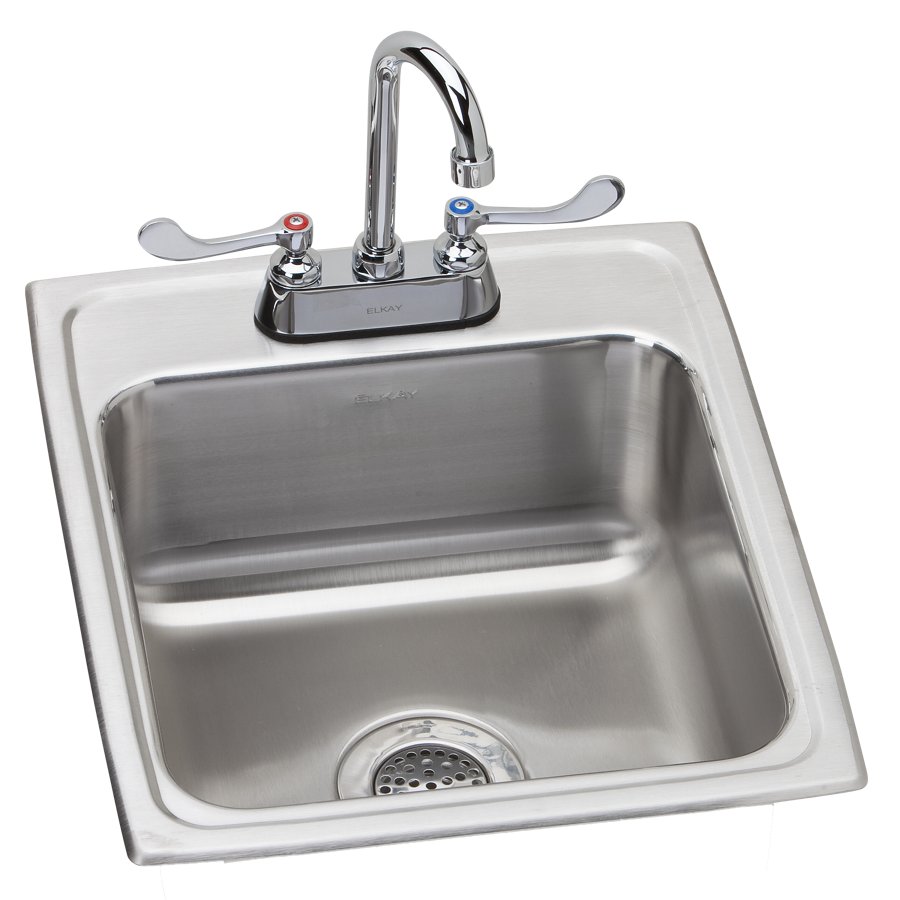 Lustertone® Classic Stainless Steel 17" x 20" x 7-5/8" 2-Hole Single Bowl Drop-in Sink + Faucet Kit