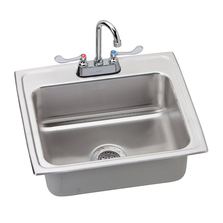 Lustertone® Classic Stainless Steel 22" x 19-1/2" x 7-5/8" 2-Hole Single Bowl Drop-in Sink w/Faucet+Drain+P-Trap