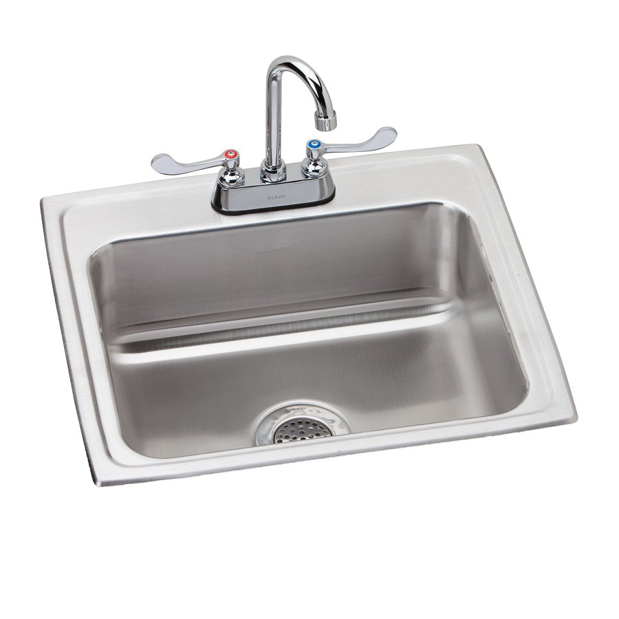 Lustertone® Classic Stainless Steel 22" x 19-1/2" x 7-5/8" 2-Hole Single Bowl Drop-in Sink + Faucet Kit