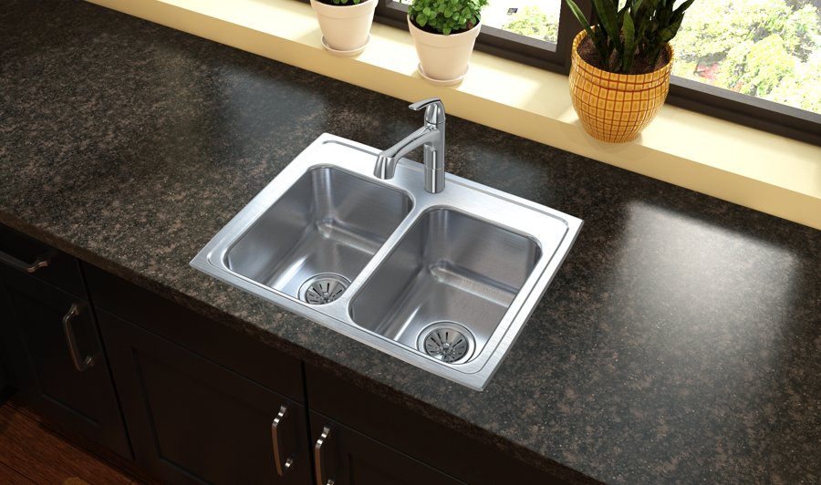 Lustertone® Classic Stainless Steel 25" x 19-1/2" x 7-5/8" Equal Double Bowl Drop-in Sink