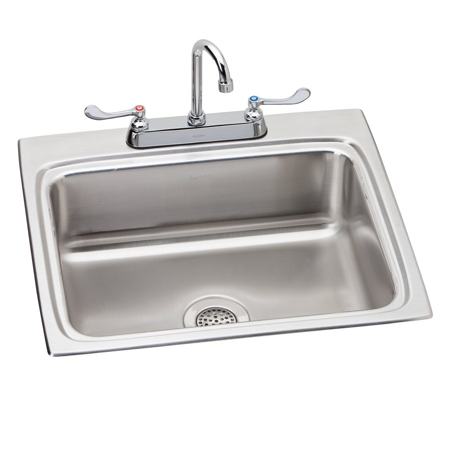 Lustertone® Classic Stainless Steel 25" x 22" x 8-1/8" 3-Hole Single Bowl Drop-in Sink + Faucet Kit
