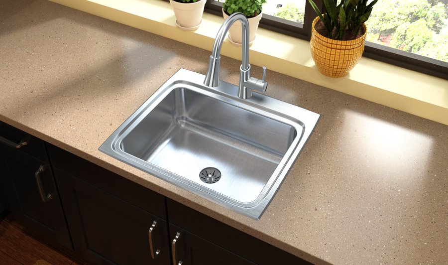 Lustertone® Classic Stainless Steel 25" x 22" x 8-1/8" Single Bowl Drop-in Sink with Perfect Drain®