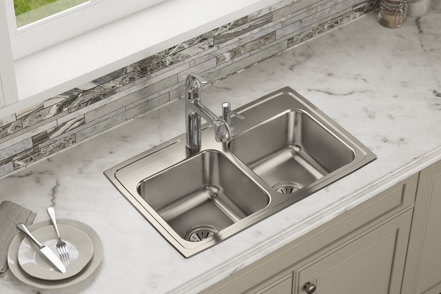 Lustertone® Classic Stainless Steel 29" x 18" x 7-5/8" Equal Double Bowl Drop-in Sink