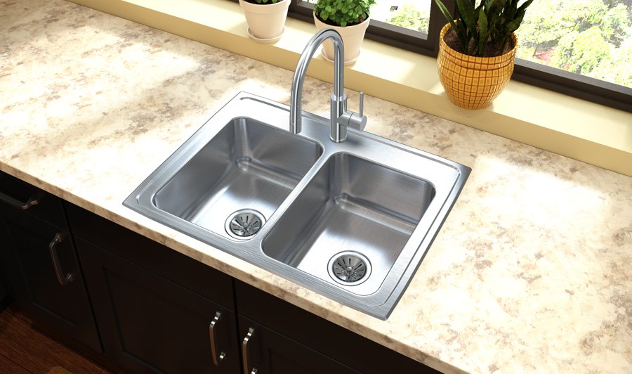 Lustertone® Classic Stainless Steel 29" x 22" x 7-5/8" Equal Double Bowl Drop-in Sink