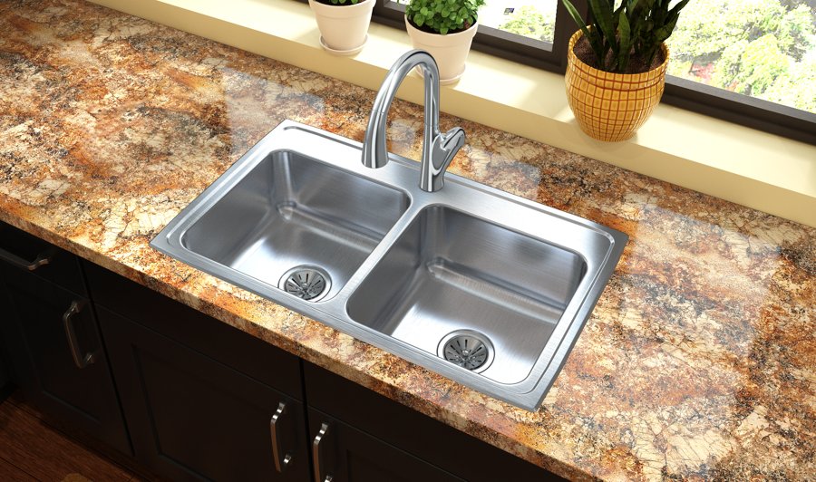 Lustertone® Classic Stainless Steel 33" x 19-1/2" x 7-5/8" Equal Double Bowl Drop-in Sink